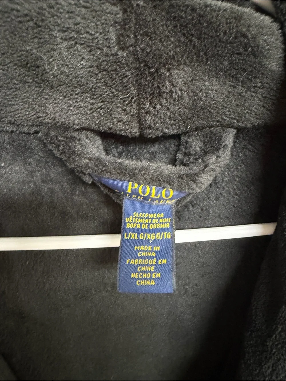 Polo by Ralph Lauren Black Plush Sleepwear Robe with Yellow Tag